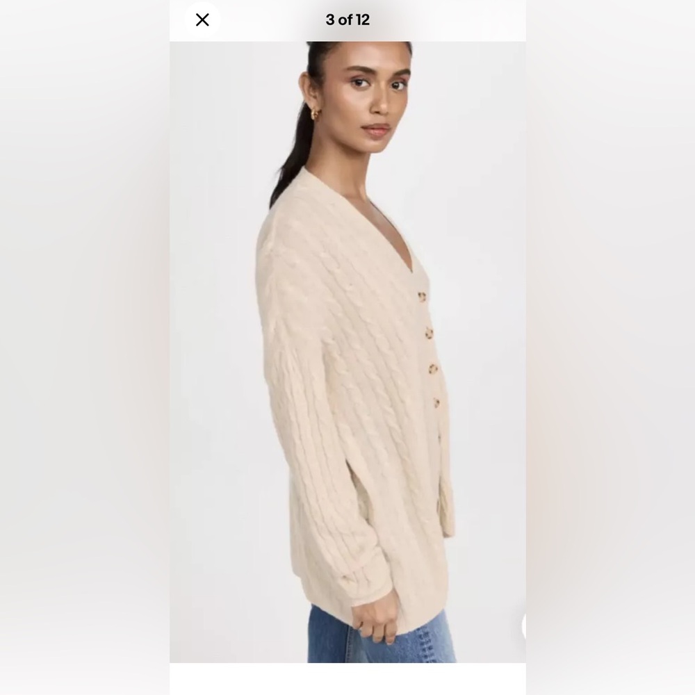 Reformation Beige Giusta Oversized Cashmere Cable Knit Cardigan S - Picture 4 of 12